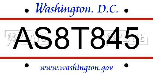 AS8T845 District Of Columbia License Plate