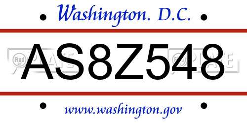 AS8Z548 District Of Columbia License Plate