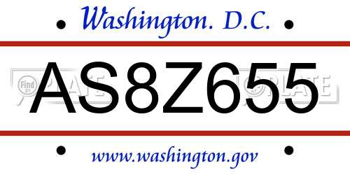 AS8Z655 District Of Columbia License Plate