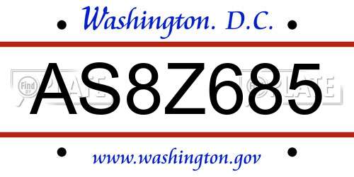 AS8Z685 District Of Columbia License Plate