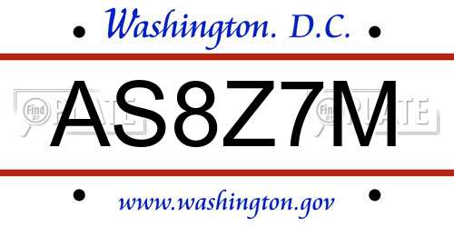 AS8Z7M District Of Columbia License Plate