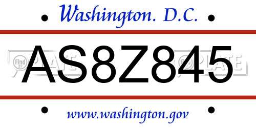 AS8Z845 District Of Columbia License Plate