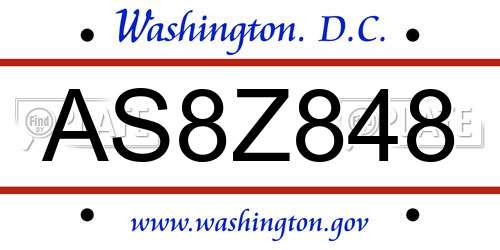 AS8Z848 District Of Columbia License Plate