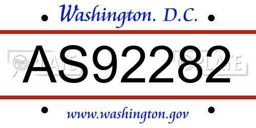 AS92282 District Of Columbia License Plate