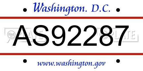 AS92287 District Of Columbia License Plate