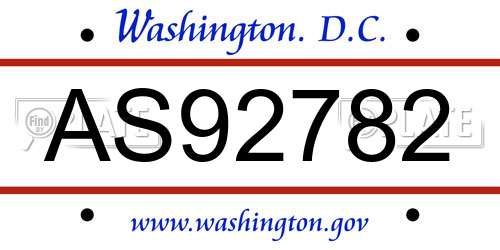 AS92782 District Of Columbia License Plate