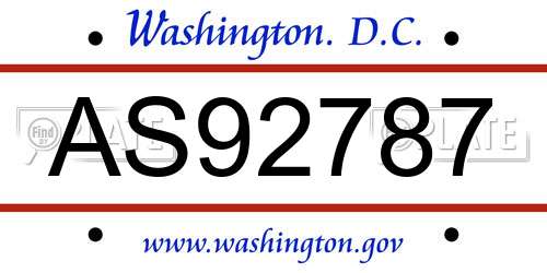 AS92787 District Of Columbia License Plate