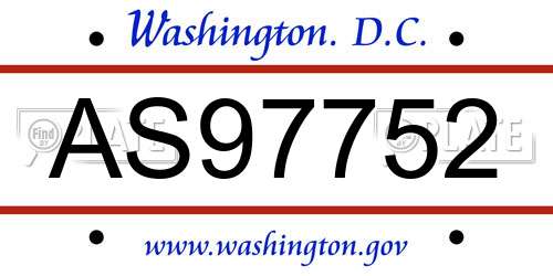 AS97752 District Of Columbia License Plate