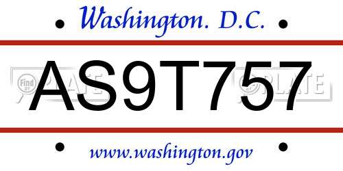 AS9T757 District Of Columbia License Plate