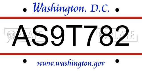 AS9T782 District Of Columbia License Plate
