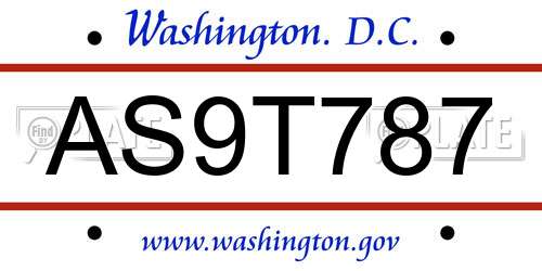 AS9T787 District Of Columbia License Plate