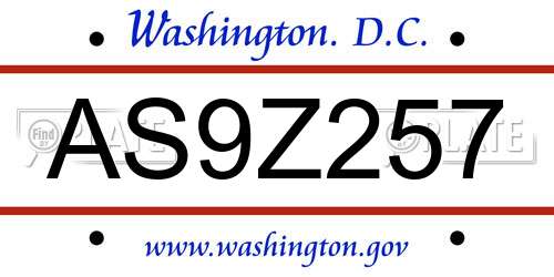 AS9Z257 District Of Columbia License Plate