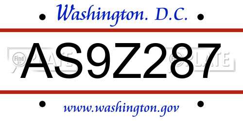 AS9Z287 District Of Columbia License Plate