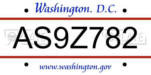 AS9Z782 District Of Columbia License Plate