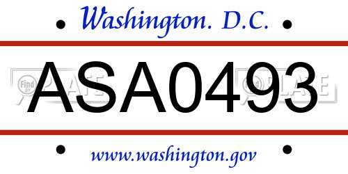 ASA0493 District Of Columbia License Plate