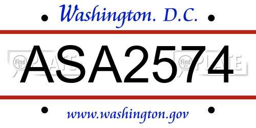 ASA2574 District Of Columbia License Plate