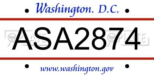 ASA2874 District Of Columbia License Plate