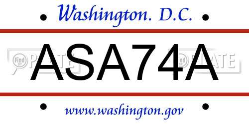 ASA74A District Of Columbia License Plate