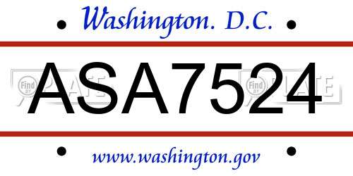 ASA7524 District Of Columbia License Plate