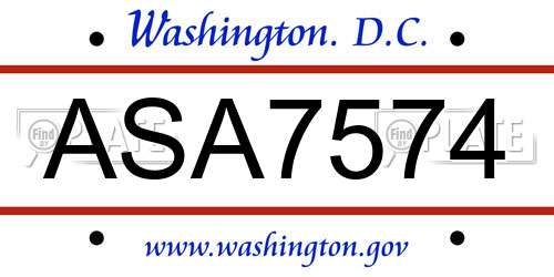 ASA7574 District Of Columbia License Plate