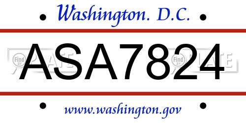 ASA7824 District Of Columbia License Plate