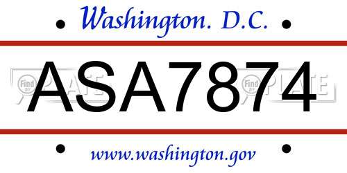 ASA7874 District Of Columbia License Plate