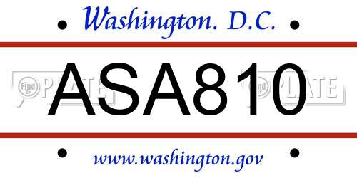 ASA810 District Of Columbia License Plate