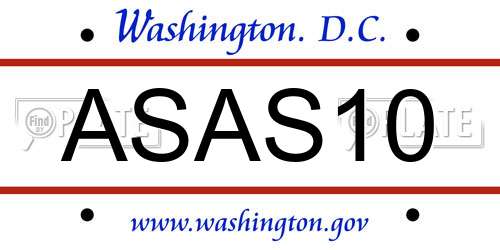 ASAS10 District Of Columbia License Plate