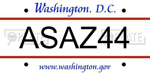ASAZ44 District Of Columbia License Plate