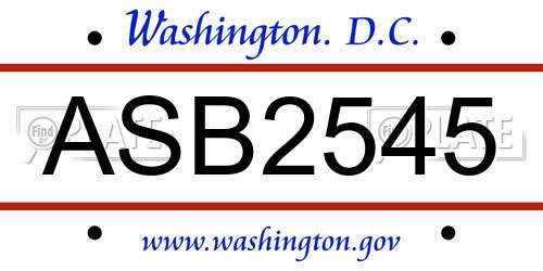 ASB2545 District Of Columbia License Plate