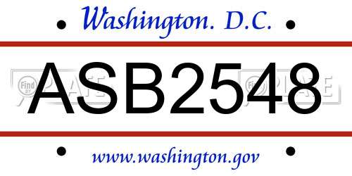 ASB2548 District Of Columbia License Plate