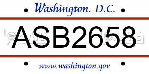 ASB2658 District Of Columbia License Plate