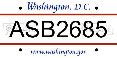 ASB2685 District Of Columbia License Plate