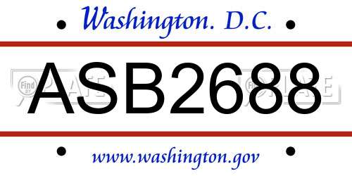 ASB2688 District Of Columbia License Plate