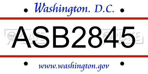 ASB2845 District Of Columbia License Plate