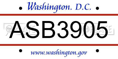 ASB3905 District Of Columbia License Plate