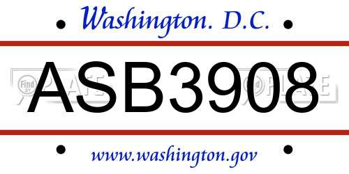 ASB3908 District Of Columbia License Plate