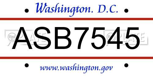 ASB7545 District Of Columbia License Plate