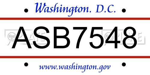 ASB7548 District Of Columbia License Plate