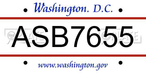 ASB7655 District Of Columbia License Plate