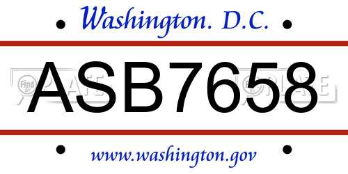ASB7658 District Of Columbia License Plate