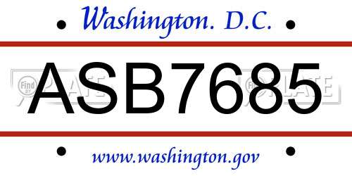 ASB7685 District Of Columbia License Plate