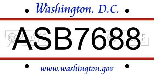 ASB7688 District Of Columbia License Plate