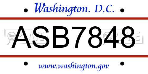 ASB7848 District Of Columbia License Plate