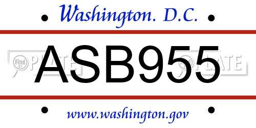 ASB955 District Of Columbia License Plate