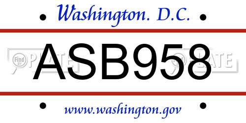 ASB958 District Of Columbia License Plate
