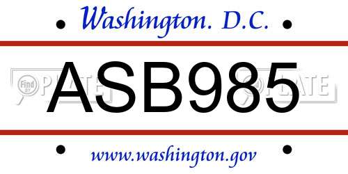 ASB985 District Of Columbia License Plate