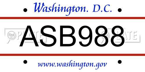 ASB988 District Of Columbia License Plate
