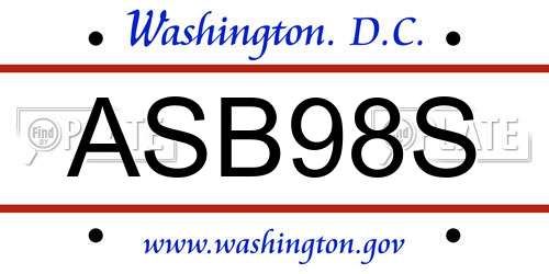 ASB98S District Of Columbia License Plate