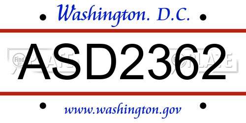 ASD2362 District Of Columbia License Plate